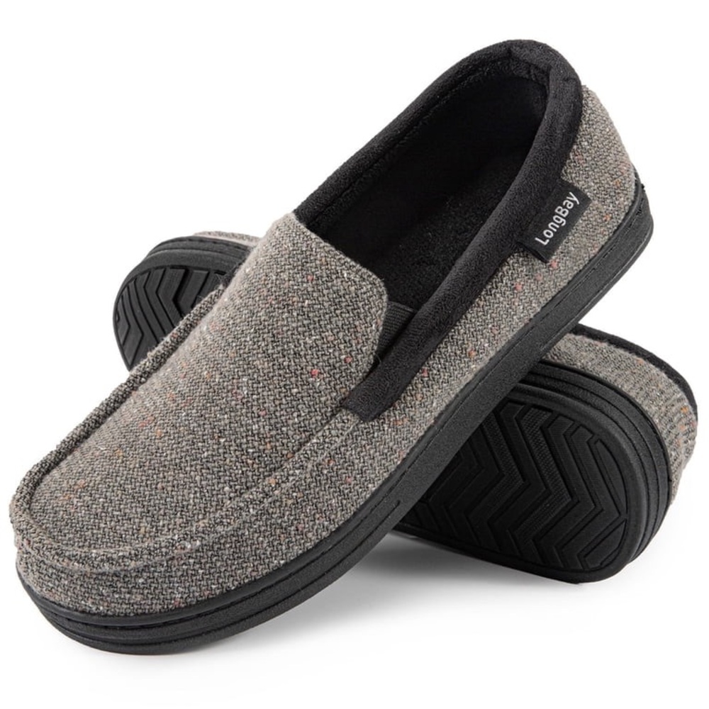 LongBay Men's Cozy Moccasin Slippers memory foam size 13 indoor outdoor